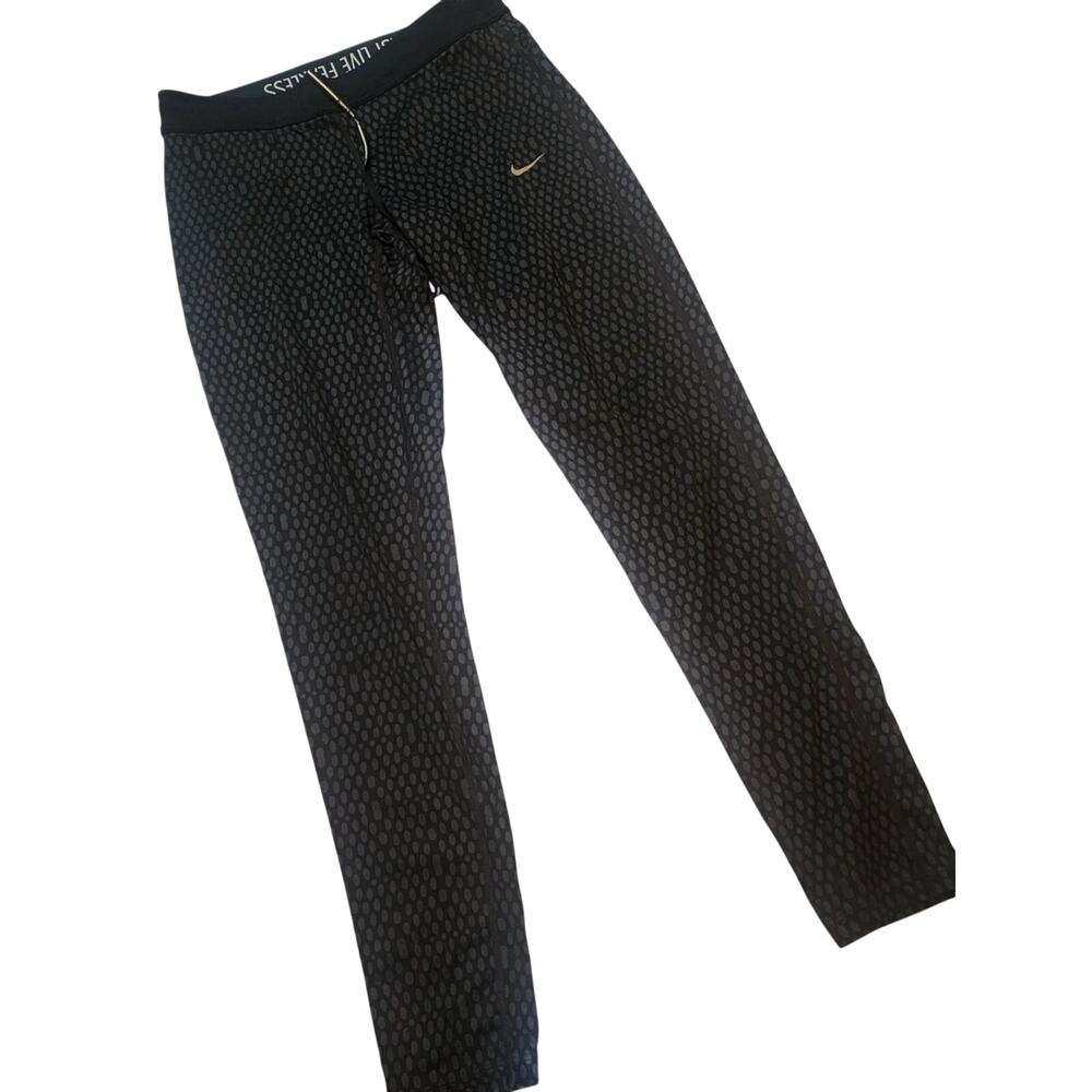Nike Dri-Fit Performance Foldover Printed Tights, Med, Black & Gray